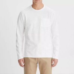 Vince Men's Cotton Crew Neck White Long Sleeve Shirt Small